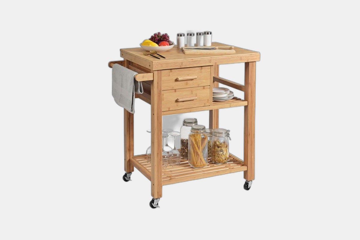 Costway Bamboo Wood Rolling Island