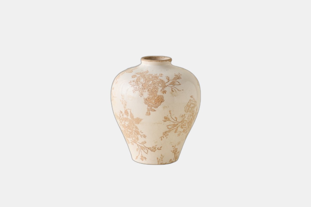 Magnolia Taupe Distressed Floral Vase