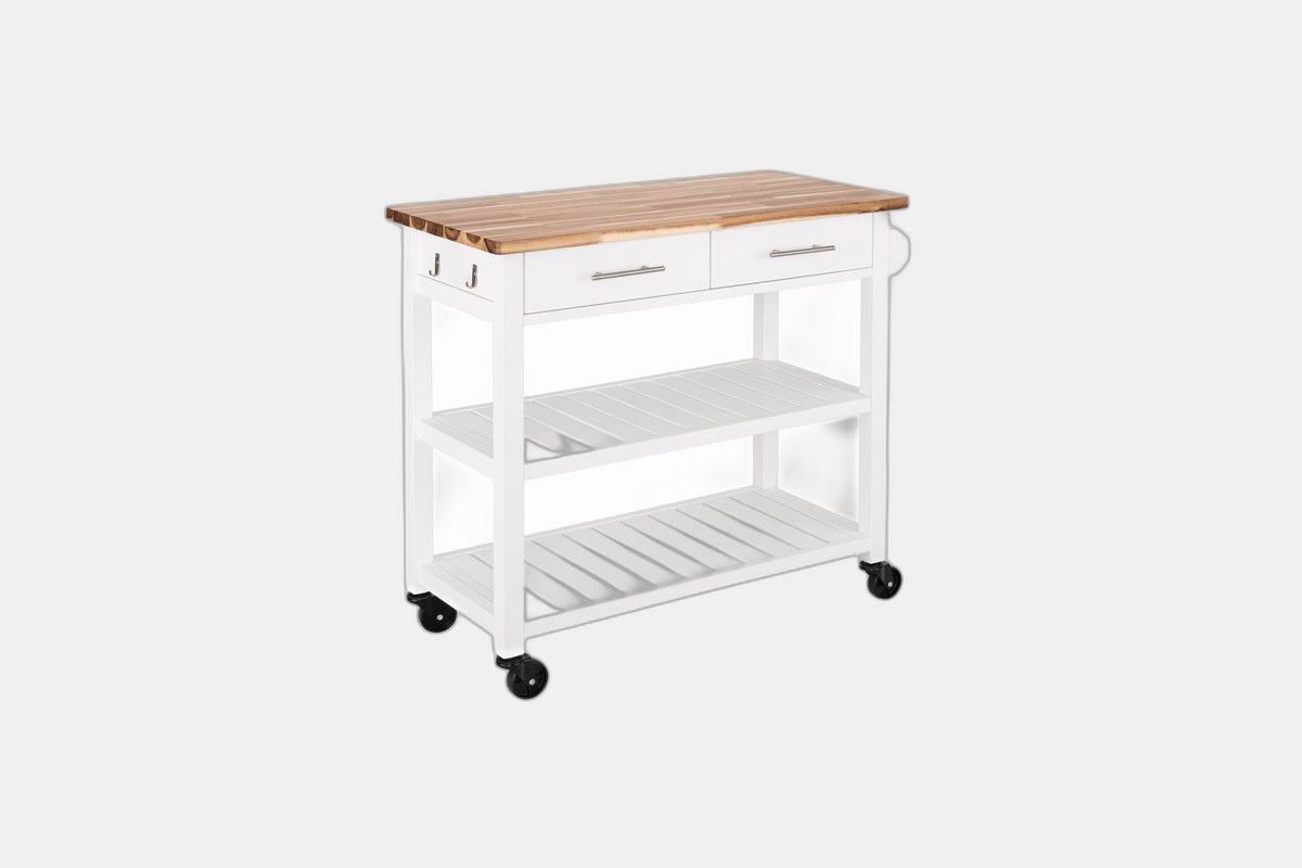 Seville Acacia Top Kitchen Cart with Drawers