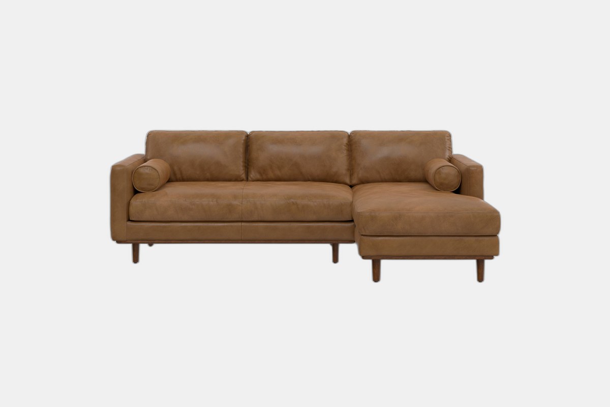 Simpli Home Morrison Sectional Sofa in Genuine Leather